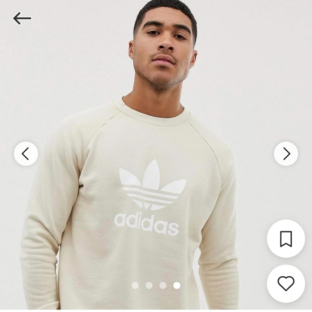 Adidas Tan and White Crewneck Sweater with Trefoil Logo